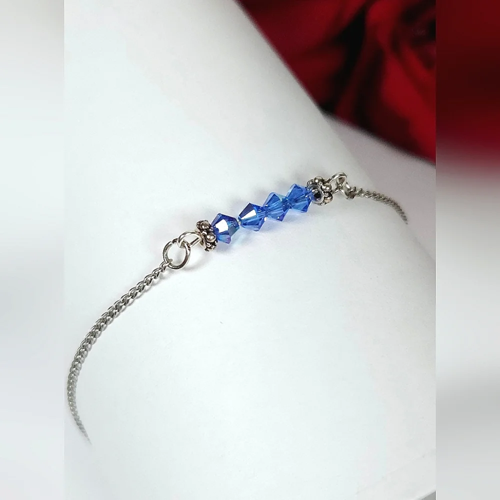 Handmade Blue AB Crystal Bar Silver Chain Bracelet